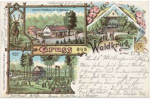 Waldkrug Stadtkr. Tilsit, Stadtkreis Tilsit Waldkrug Stadtkr. Tilsit, Restaurant, Garten, grüner Platz Waldkrug Stadtkr. Tilsit, Gaststätte Waldkrug an der Straße von Tilsit nach Heinrichswalde