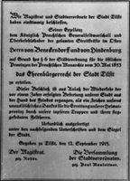 Tilsit, Stadt, Stadtkreis Tilsit Tilsit, Text des Ehrenbürgerbriefes für Generalfeldmarschall v. Hindenburg Тильзит, текст грамоты почетного гражданина для генерал-фельдмаршала фон Гинденбурга