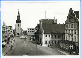 Insterburg, Stadt, Stadtkreis Insterburg Alter Markt Insterburg, Alter Markt, Blick zur Lutherkirche, rechts Altes Rathaus, Hotel Rheinischer Hof IV Insterburg, Lutherkirche