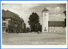 Ortelsburg, Stadt, Kreis Ortelsburg Ortelsburg, Adolf-Hitler-Platz mit Rathaus II 