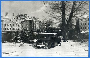 Königsberg (Pr.), Stadtkreis Königsberg Waldburgstraße 25,31,1 Königsberg (Pr.), Waldburgstraße in Richtung Norden, Kriegsschäden Königsberg, Zweiter Weltkrieg und das Ende