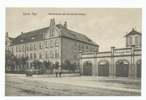 Lyck, Stadt, Kreis Lyck Lyck, Stadtschule mit Feuerwehr-Depot 