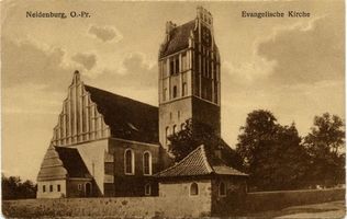 Neidenburg, Stadt, Kreis Neidenburg Neidenburg, Blick auf die evangelische Kirche 