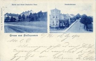 Ebenrode, Stadt, Kreis Ebenrode Stallupönen, Markt und Hotel Deutsches Haus, Bahnhofstraße 