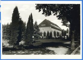 Ortelsburg, Stadt, Kreis Ortelsburg Ortelsburg, Anderspark mit Ortulfschule Ортельсбург, парк Андерса со школой Ортульфа