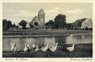 Groß Kuhren, Kreis Samland Groß Kuhren,Kirche am Dorfteich 