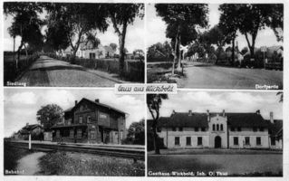 Wickbold, Kreis Samland Wickbold, Siedlung, Dorfpartie, Bahnhof, Gasthaus Inh.: O. Thiel 