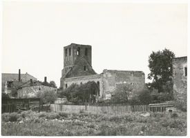 Osterode (Ostpr.), Kreis Osterode Osterode, Stadtzentrum mit Evangelischer Kirche - zerstört V Ostpreußen, Zweiter Weltkrieg und das Ende