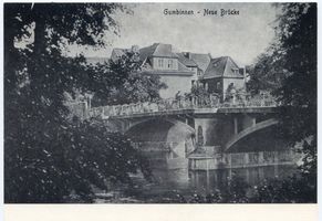 Gumbinnen, Stadt, Kreis Gumbinnen Meelbeckstraße Gumbinnen, Pissabrücke, genannt  Blaue Brücke  Гумбиннен, мост через Писсу, называемый «Голубой мост»