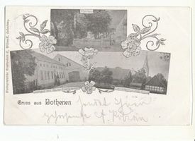 Bothenen, Kreis Labiau Bothenen, Pfarrhaus, Gasthaus & Garten-Etablissement, Ortsansicht mit Kirche Ботенен, пасторский дом, трактир и садовое заведение, вид местечка с церковью