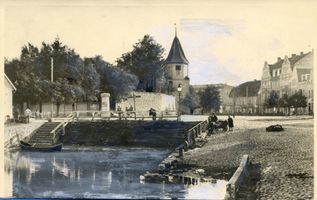 Labiau, Kreis Labiau Marktstraße Labiau, Marktstraße, Schloßmauer und Pulverturm Лабиау, Марктштрассе, замковая стена и Пороховая башня