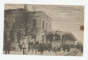 Korschen, Kreis Rastenburg Korschen, Der Bahnhof nach der Zerstörung durch die Russsen 