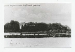 Metgethen, Gut und Ziegelei, Stadtkreis Königsberg Trankwitzer Weg Metgethen, Gut,Trankwitzer Weg, Schloß vom Karpfenteich gesehen Metgethen, Häuser früher und heute