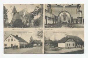 Preußisch Mark Kr. Elbing, Kreis Elbing Preußisch Mark Kr. Elbing, Kirche mit Innenansicht, Pfarrhaus und Schule, Gasthaus von G. Jordan 