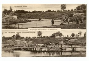 Gumbinnen, Stadt, Kreis Gumbinnen Gumbinnen, Gesprengte Chausseebrücke bei Gumbinnen - 2 Aufnahmen 