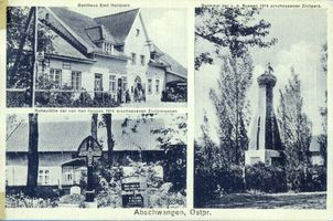 Abschwangen, Kreis Preußisch Eylau Abschwangen, Gasthaus, Friedhof und Denkmal Erster Weltkrieg