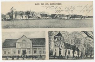 Groß Lemkendorf, Kreis Allenstein Groß Lemkendorf, Ansicht, Gasthaus Andreas Fox, Kirche 