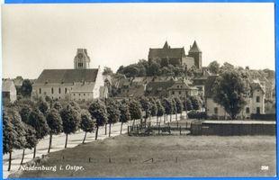 Neidenburg, Stadt, Kreis Neidenburg Neidenburg, Blick auf die Stadt mit Kirche und Schloß Neukirch, Ev. Kirche, kirchl. Einrichtungen und kirchl. Leben, Friedhöfe