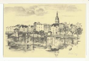 Elbing, Stadt, Stadtkreis Elbing Elbing, Altstadt mit Elbing-Fluß V (Kohlezeichnung) 