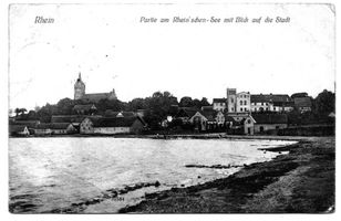 Rhein Kr. Lötzen, Kreis Lötzen Rhein Kr. Lötzen, Partie am Rheinschen See mit Blick auf die Stadt Райн, район Лётцен, у Райнского озера с видом на город