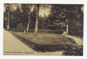 Metgethen, Ort und Bahnstation, Stadtkreis Königsberg Gustav-Bruhn-Platz Metgethen, Gustav-Bruhn-Platz Metgethen, Häuser früher und heute