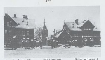Königsberg (Pr.), Stadtkreis Königsberg Aweider Allee 94-104 Königsberg,Rosenau, Aweider Allee, Beamtenhaus II, Wasserturm, Beamtenhaus I Königsberg, Stadtteil Rosenau