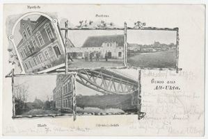 Alt Ukta, Ort, Kreis Sensburg Alt Ukta, Apotheke, Gasthaus, Markt, Eisenbahnbrücke 