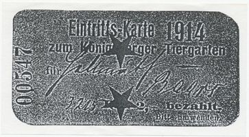 Königsberg (Pr.), Stadtkreis Königsberg Hufenallee Königsberg (Pr.), Hufenallee, Tiergarten, Eintrittskarte Кёнигсберг (Пр.), Хуфеналлее, зоопарк, входной билет