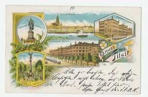  Tilsit, Krieger-und Schenkendorf-Denkmal, Dragoner- und Infanterie-Kaserne, Kai-Anlagen Tilsit, Potpourri-Ansichtskarten