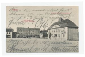 Schloßberg, Kreisstadt, Kreis Schloßberg Pillkallen Kr. Schlossberg,  Loeffke`s Hotel  und neues Gebäude des Vorschussvereins Пиллкаллен, р-н Шлоссберг, отель „Лёффке  и новое здание ссудного товарищества