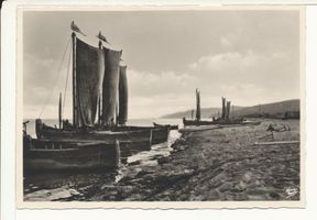 Pillkoppen, Kreis Samland Pillkoppen, Am Haffstrand, Fischerboote, IV Пилькоппен, на берегу залива, рыбацкие лодки, IV