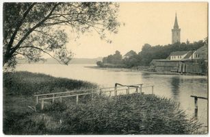 Nikolaiken Kr. Sensburg, Kreis Sensburg Nikolaiken Kr. Sensburg, Partie am Talter See mit Blick auf die Kirche Masurische Seen