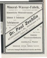 Königsberg (Pr.), Stadtkreis Königsberg Steindamm 10L Königsberg (Pr.), Steindamm, Mineral-Wasser-Fabrik, Dr. Paul Zechlin Königsberg, Anzeigen