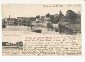 Johannisburg, Kreis Johannisburg Johannisburg, Ortsansicht, Markt mit Rathaus Йоханнисбург, вид местности, рыночная площадь с ратушей