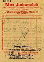 Johannisburg, Kreis Johannisburg Markt 14 Johannisburg, Markt, Jedamzick, Kaufquittung Johannisburg (Kreis), nicht verortete Bildmotive