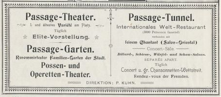 Königsberg (Pr.), Stadtkreis Königsberg Königsberg (Pr.), Passage-Theater und Passage-Tunnel, Direktion P. Kuhn Königsberg, Anzeigen