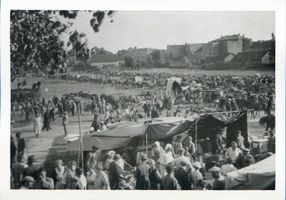 Wehlau, Kreis Wehlau Wehlau, Pferdemarkt, Teilansicht, rechts Gerichtsgebäude Велау, конный рынок, частичный вид, справа здание суда