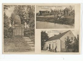 Gutfließ, Kreis Labiau Eszerninken Kr. Labiau, Kriegerdenkmal, Badeanstalt, Gasthaus Kirschbacher Эсцернинкен, округ Лабиау, памятник воинам, купальня, трактир Киршбахера