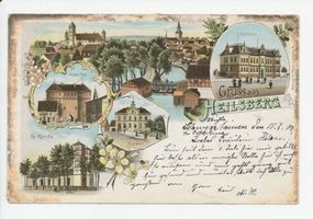 Heilsberg Kr. Heilsberg, Stadt, Kreis Heilsberg Heilsberg Kr. Heilsberg, Hohes Thor, Postamt, Kreishaus, Ev. Kirche 