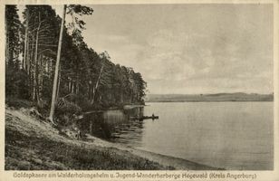 Hegewald Kr. Angerburg, Kreis Angerburg Hegewald Kr. Angerburg, Goldapkasee am Walderholungsheim u. Jugend-Wanderherberge Хегевальд, уезд Ангербург, озеро Голдапка у лесного дома отдыха и молодёжной туристской гостиницы