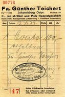 Johannisburg, Kreis Johannisburg Johannisburg, Fa. G. Teichert, Kassenzettel, Vorderseite Johannisburg (Kreis), nicht verortete Bildmotive
