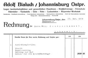 Johannisburg, Kreis Johannisburg Königsberger Straße 2-3 Johannisburg, Königsberger Straße, Kfz-Rechnung, Bialuch Johannisburg (Kreis), nicht verortete Bildmotive