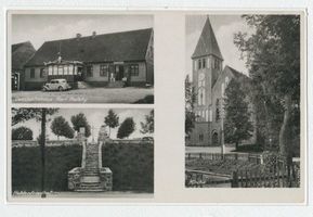 Dubeningen, Kreis Goldap Dubeningken, Geschäftshaus Karl Katzky, Heldenfriedhof, Kirche Дубенингкен, торговый дом Карла Катцки, кладбище героев, церковь