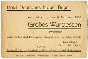 Ragnit, Kreis Tilsit-Ragnit Ragnit, Hotel Deutsches Haus, Einladung zum  Großen Wurstessen  