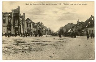 Schloßberg, Kreisstadt, Kreis Schloßberg Pillkallen Kr. Schlossberg, Vom Markt aus gesehen - Kriegsschäden Пиллкаллен, уезд Шлоссберг, вид от рынка — военные разрушения
