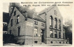 Santoppen, Kreis Rößel Santoppen, GasthausMordstelle der Zivilpersonen durch Kosacken am 28.04.1914 