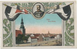 Tilsit, Stadt, Stadtkreis Tilsit Memelstraße Tilsit, Blick auf die Memelstraße und die Deutsche Kirche II Tilsit, Kai-Anlagen und Memelstr.