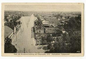 Ebenrode, Stadt, Kreis Ebenrode Ebenrode fr. Stallupönen, Totalansicht, Zerstörungen 1915 Эбенроде, быв. Шталлупёнен, полный вид, разрушения 1915 года