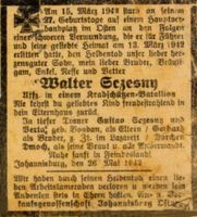 Johannisburg, Kreis Johannisburg Johannisburg, Todesanzeige Walter Scesny Йоханнисбург, извещение о смерти Вальтера Шесны