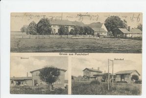 Puschdorf Kr. Insterburg, Kreis Insterburg Puschdorf Kr. Insterburg, Ortsansicht, Meierei, Bahnhof Пушдорф, округ Инстербург, вид поселения, молочная ферма, вокзал